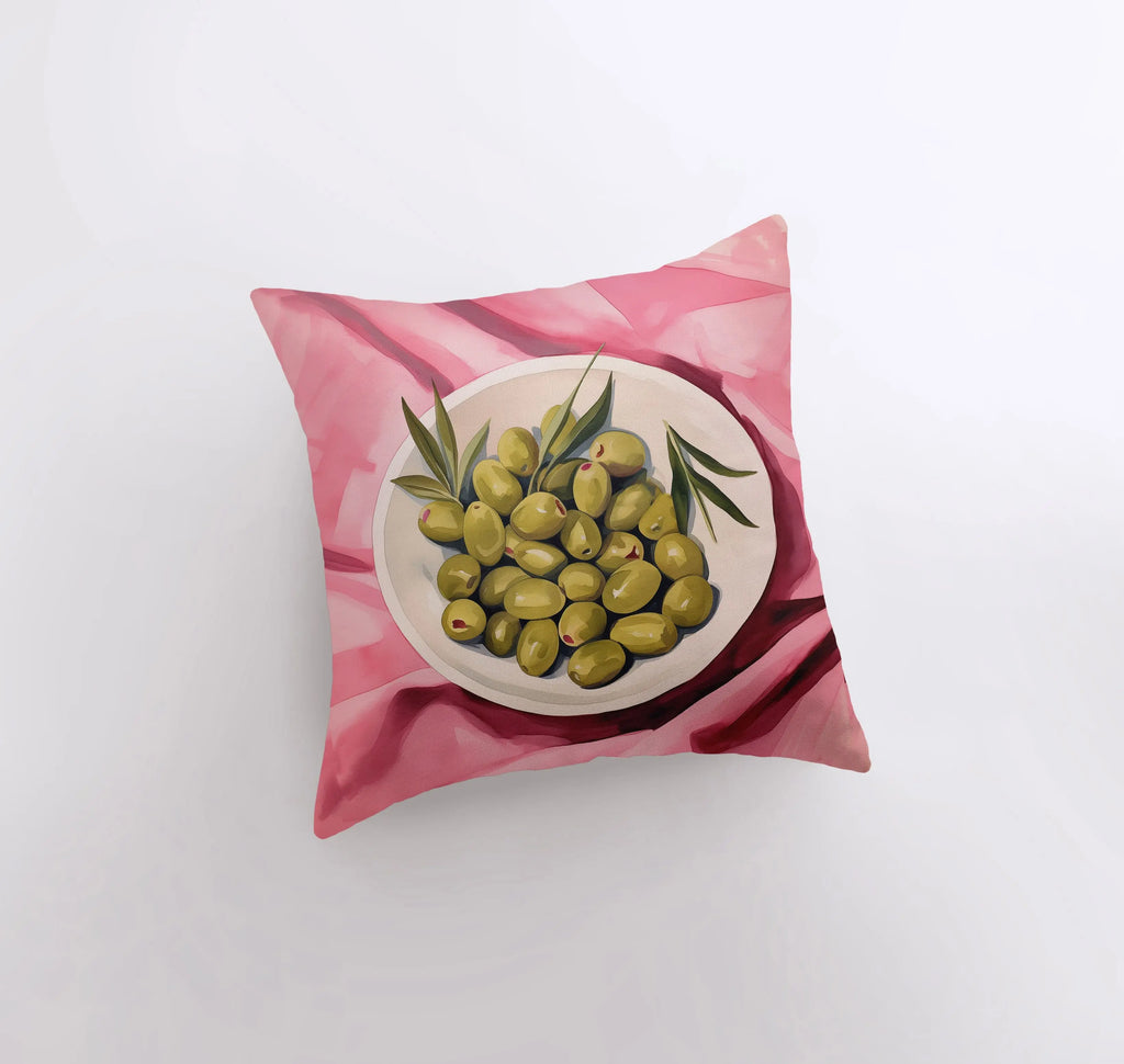 Pink Olives | Gouache Painting | Food Pillow | Abstract Still Life | Throw Pillow | Home Decor | Gift for Her | Pillow Cover | Travel Gift - UniikPillows