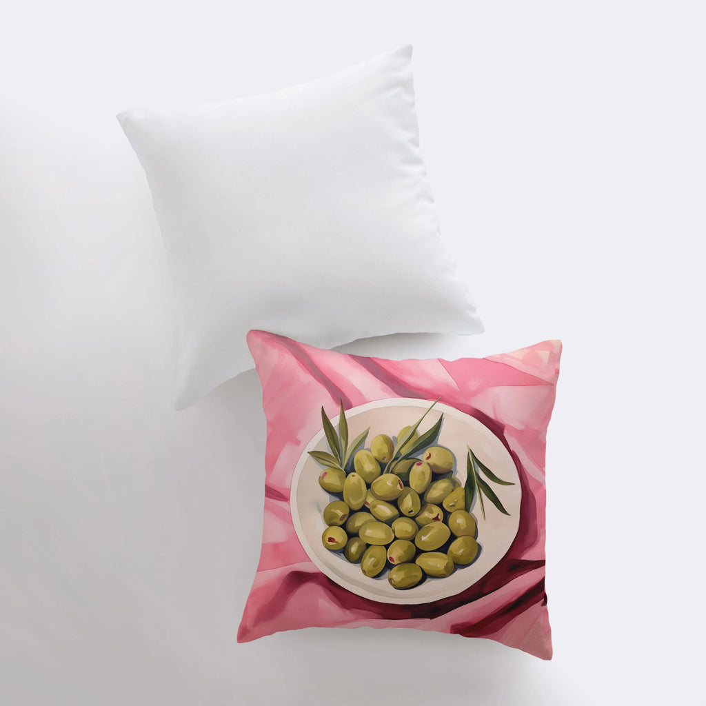Pink Olives | Gouache Painting | Food Pillow | Abstract Still Life | Throw Pillow | Home Decor | Gift for Her | Pillow Cover | Travel Gift - UniikPillows