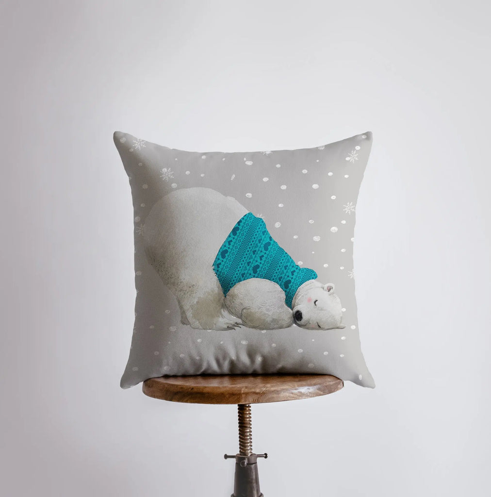 Polar Bear | Blue Sweater | Pillow Cover | Christmas Gift | Home Decor | Throw Pillow | Decor Pillows for Couch | Sofa Pillows | Modern Home Decor UniikPillows