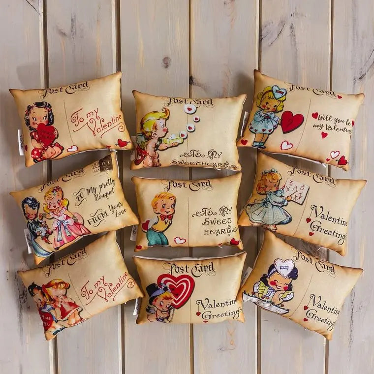 Post Card Vintage Valentines Pillows | 7x11 size | Set of 9 | Small Decorative Pillows | Toss Pillow Set | Throw Pillow Set | Accent Pillows UniikPillows