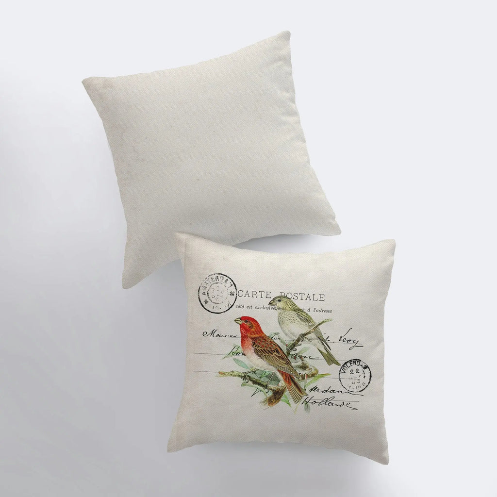 Postcard Birds | Pillow Cover | Bird Nest | Pillow | Farmhouse Decor | Home Decor | Throw Pillow | Gift for her | Cute Decor | Country Decor UniikPillows
