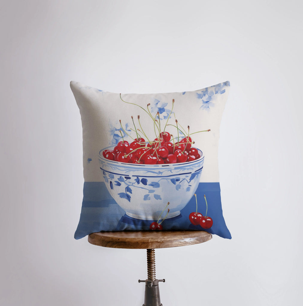 Red Cherry Bowl | Gouache Painting | Food Pillow | Fruit | Abstract Still Life | Throw Pillow | Home Decor | Gift for Her | Pillow Cover - UniikPillows