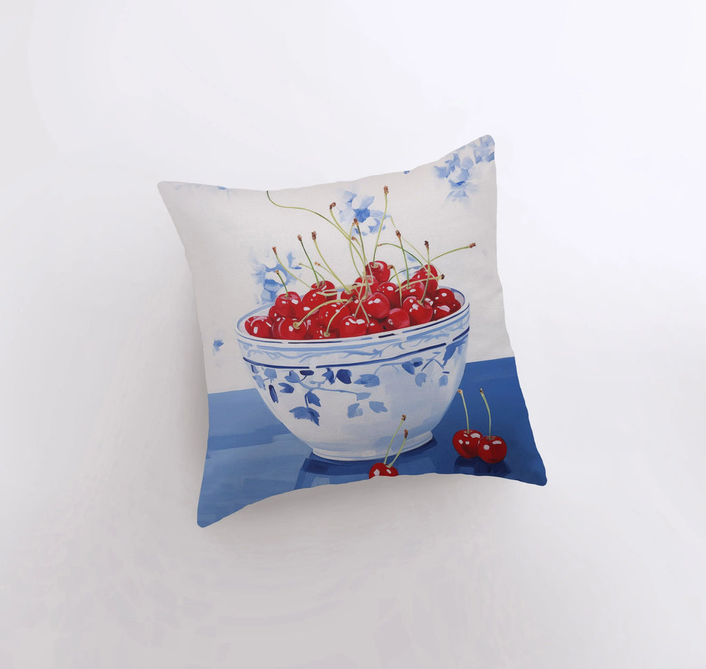 Red Cherry Bowl | Gouache Painting | Food Pillow | Fruit | Abstract Still Life | Throw Pillow | Home Decor | Gift for Her | Pillow Cover - UniikPillows