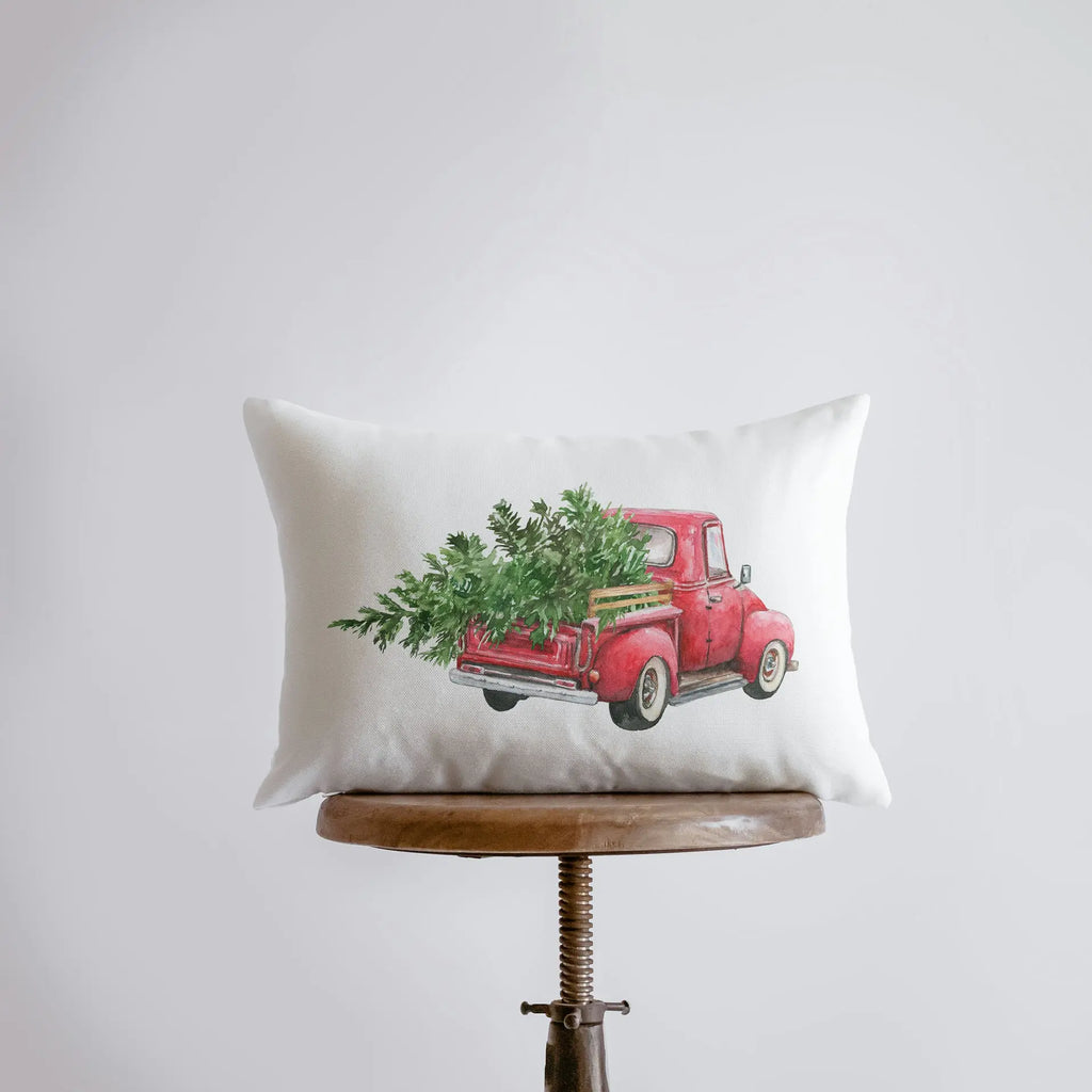 Red Christmas Truck Driving Away | Christmas | 12x18 | Red Truck | Christmas Decor | Throw Pillow | Home | Christmas tree | Christmas Gifts UniikPillows