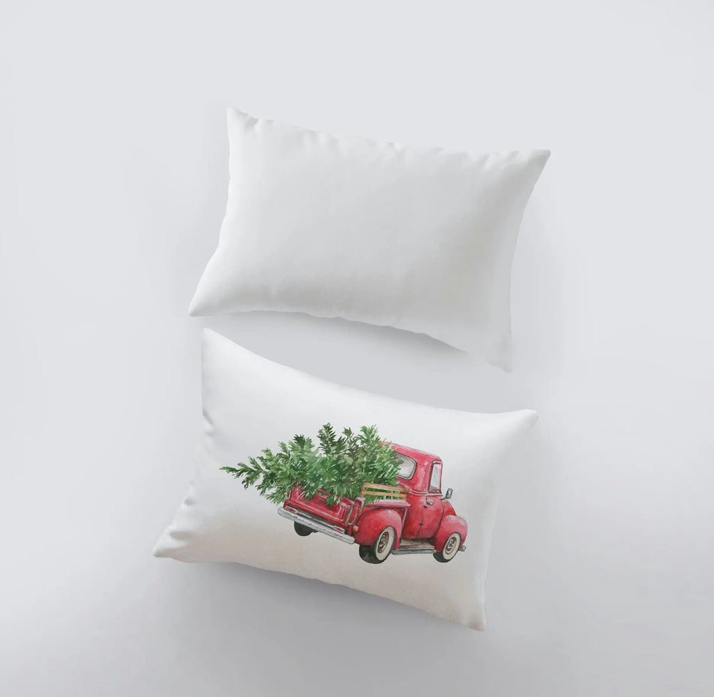 Red Christmas Truck Driving Away | Christmas | 12x18 | Red Truck | Christmas Decor | Throw Pillow | Home | Christmas tree | Christmas Gifts UniikPillows