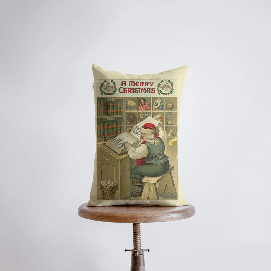Santa's Workshop  | 12x18 | Christmas Throw Pillow | Rustic Home Décor | Vintage Christmas Décor | Farmhouse Décor | Room Décor UniikPillows