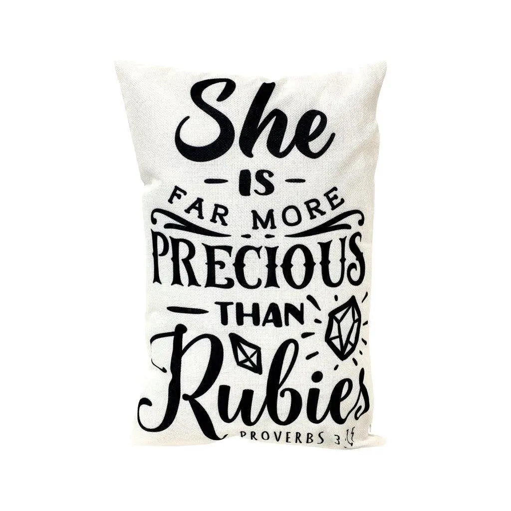 She is far more precious than Rubies | Gospel Pillow | 12x18 Pillow cover | Proverbs 3 | Farmhouse Decor | Throw Pillows | Room Decor UniikPillows