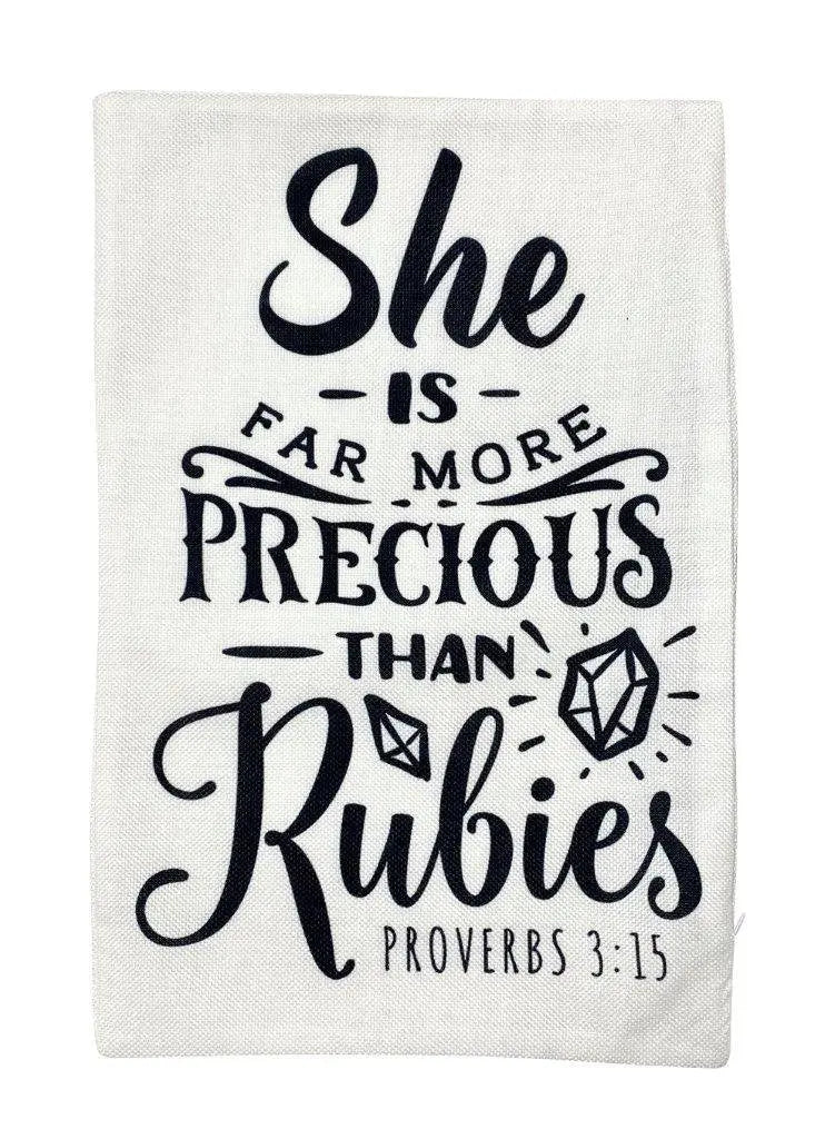 She is far more precious than Rubies | Gospel Pillow | 12x18 Pillow cover | Proverbs 3 | Farmhouse Decor | Throw Pillows | Room Decor UniikPillows