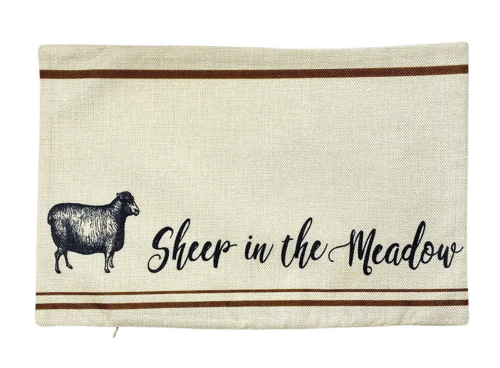 Sheep in the Meadow | Pillow Cover | 18 x 12 | Primitive Decor | Vintage Sheep Farmhouse | Farmhouse Decor | Throw Pillows | Cabin Decor UniikPillows