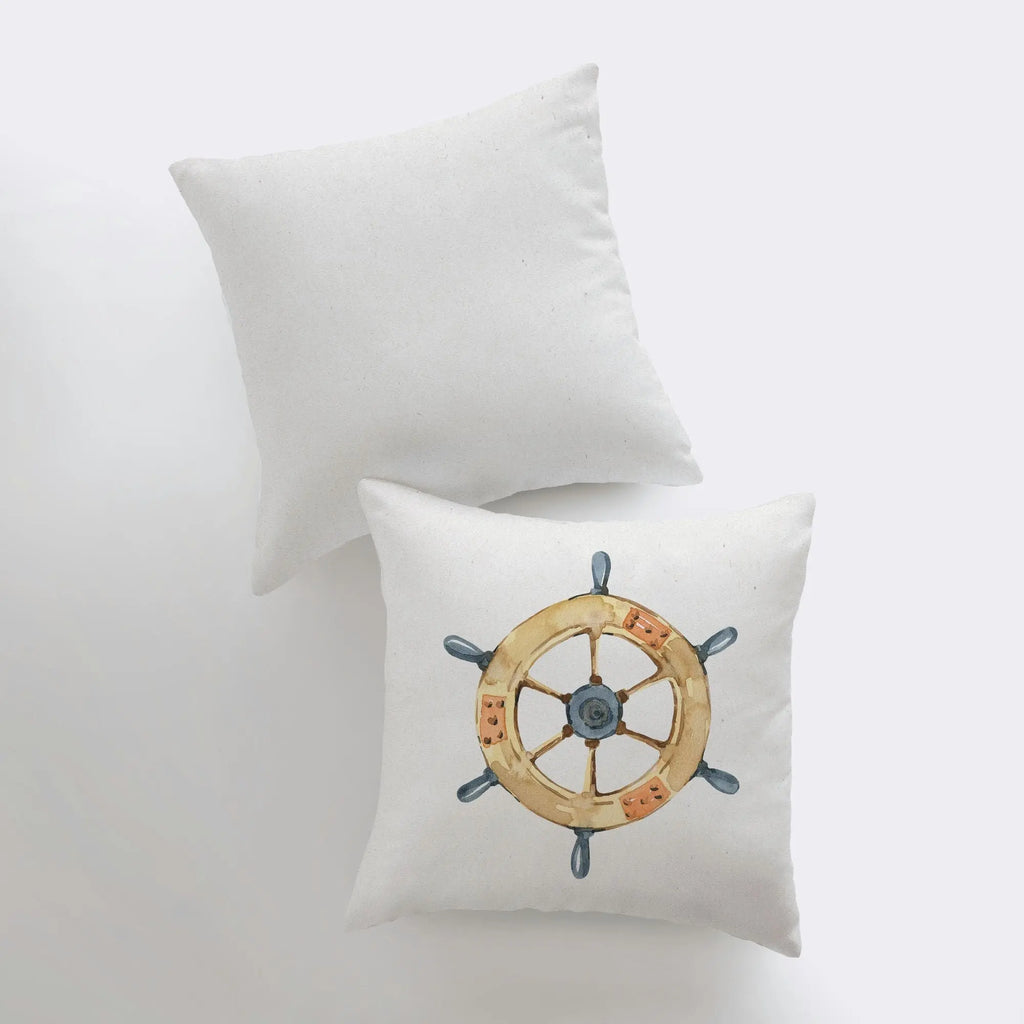 Ship Wheel | Watercolor | Throw Pillow | Home Decor |Coastal Decor |Nautical | Ocean | Gift for Her | Accent Pillow Cover | Beach | Sea UniikPillows