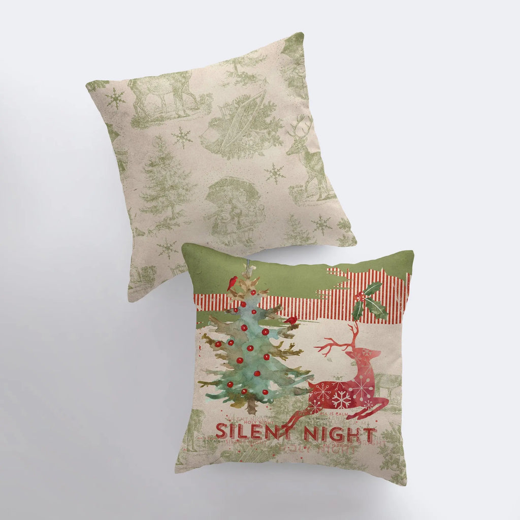 Silent Night | Red Reindeer | Merry Christmas | Throw Pillow | Christmas Pillow | Home Decor | Christmas Décor | Christmas tree | Christmas Gifts UniikPillows
