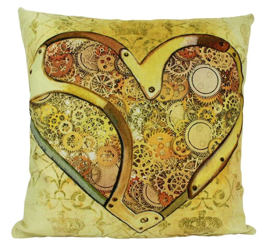 Steam Punk Heart and Gears Pillow Cover | Home Decor | Throw Pillow | Room Decor | Bedroom Decor | Gold Couch Pillows | Rustic Throw Pillows UniikPillows