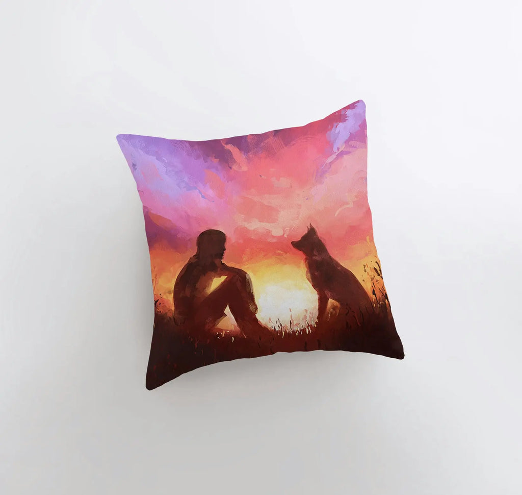 Sunset Boy and Dog | Pillow Cover | Home Decor | Custom Dog Pillow | Dog Mom | Boy and Dog | Best Friend Pillow |  Dog Decor | Dog Lover|Pet UniikPillows
