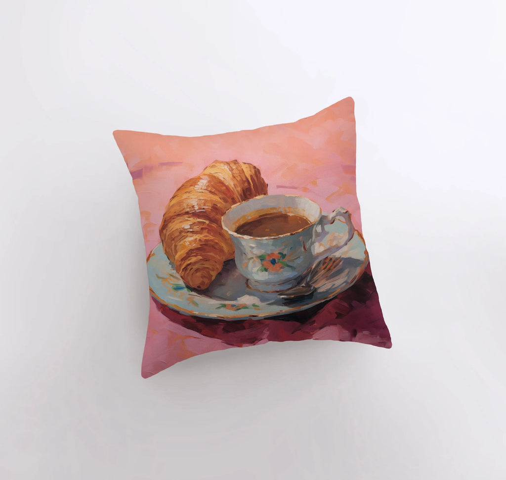 Tea and Croissant | Gouache Painting | Cottagecore | Food Pillow | Still Life | Throw Pillow | Home Decor | Gift for Her | Pillow Cover - UniikPillows