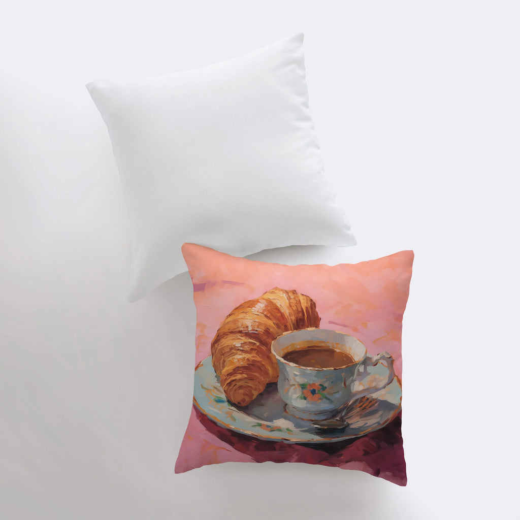 Tea and Croissant | Gouache Painting | Cottagecore | Food Pillow | Still Life | Throw Pillow | Home Decor | Gift for Her | Pillow Cover - UniikPillows