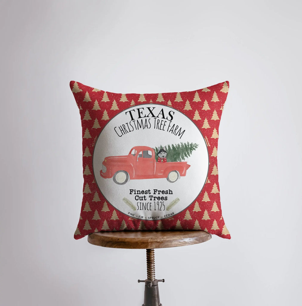 Texas Christmas Tree Farm | Red Christmas Truck | Pillow Cover | Christmas Decor | Throw Pillow | Home Decor | Rustic Christmas Decor UniikPillows