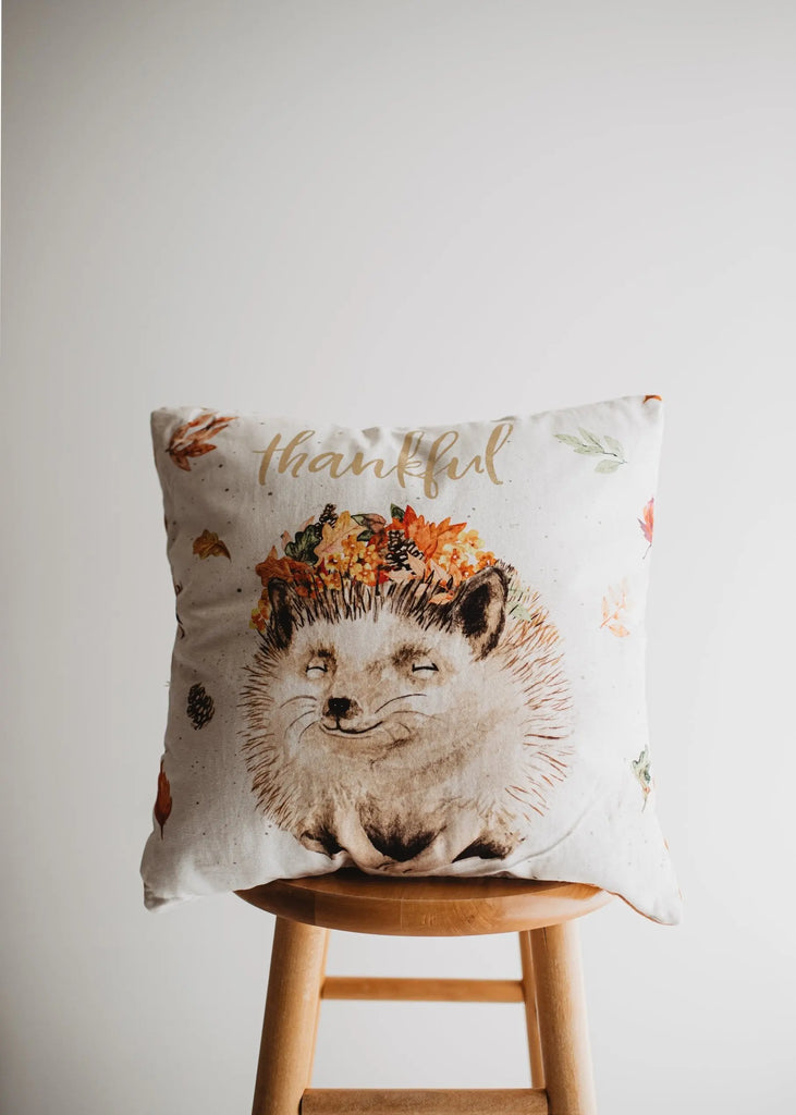 Thankful Hedgehog Pillow Cover | 16x16 Throw Pillow Thanksgiving Décor | Farmhouse Pillows | Country Decor | Fall Throw Pillows | Gift UniikPillows