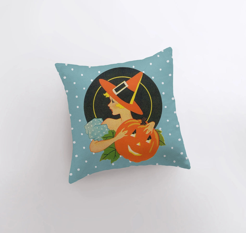 Vintage Art Deco Witch and Wizard | Pumpkin Jack-O-Lantern | Polka Dot | Fall Décor | Halloween Pillow | Halloween Décor | Fall Throw Pillow - UniikPillows