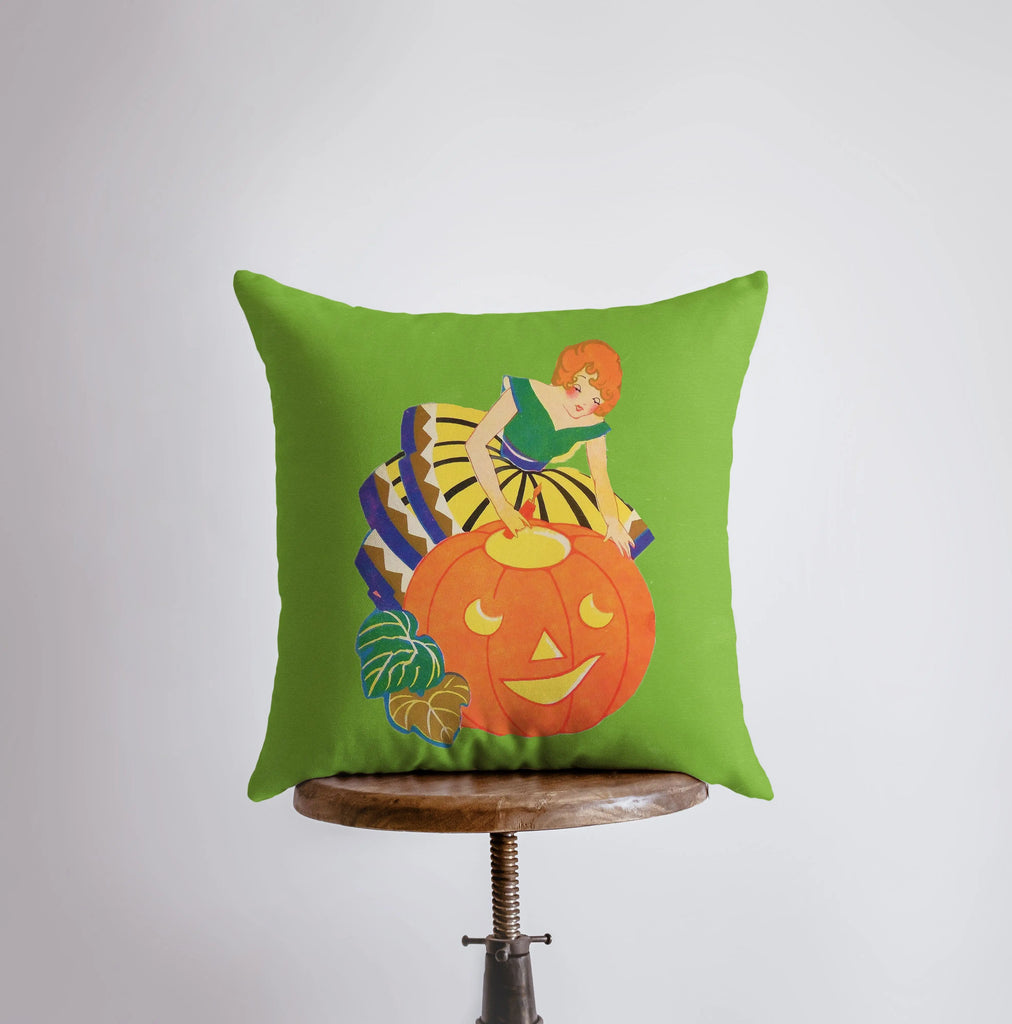 Vintage Art Deco Witches | Pumpkin Cauldrons | Black Cat | Fall Décor | Halloween Pillows | Halloween Décor | Fall Throw Pillows - UniikPillows