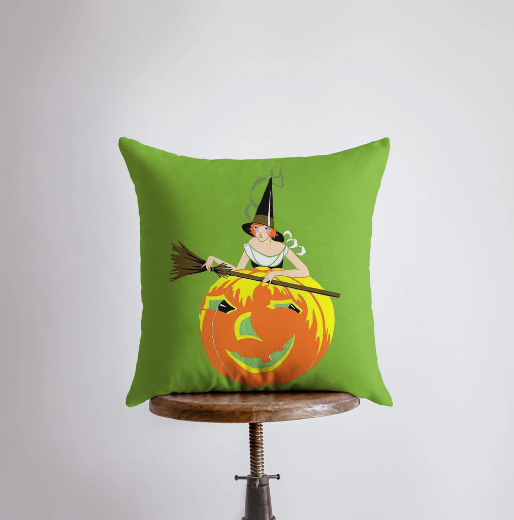 Vintage Art Deco Witches | Pumpkin Cauldrons | Black Cat | Fall Décor | Halloween Pillows | Halloween Décor | Fall Throw Pillows - UniikPillows