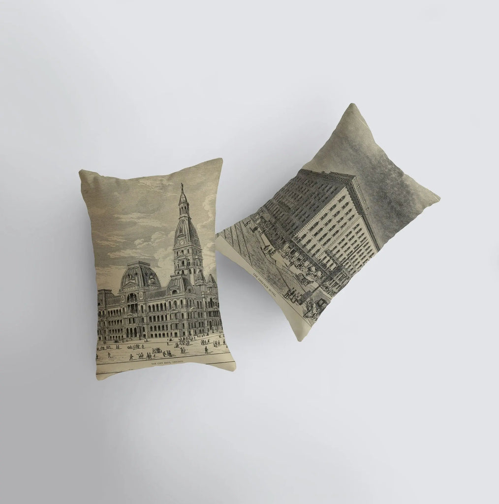 Vintage Buildings  | 12x18 | The City Hall | Pillow Cover | Chicago Pillow | Home Décor | Throw Pillow | Farmhouse Décor | Throw Pillows UniikPillows