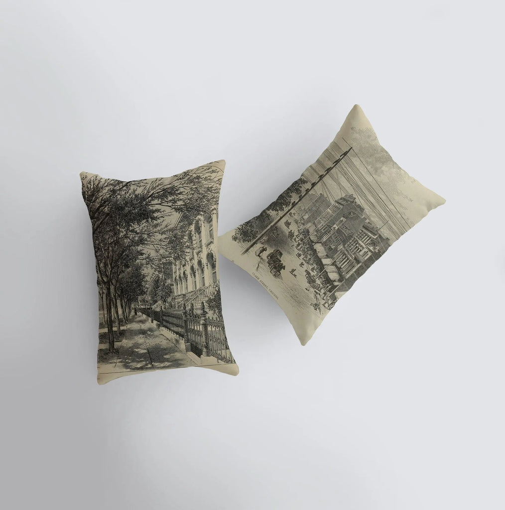Vintage Buildings Dark | 12x18 | Wabash Avenue | Pillow Cover | Chicago Pillow | Home Décor | Throw Pillow | Farmhouse Décor | Throw Pillows UniikPillows