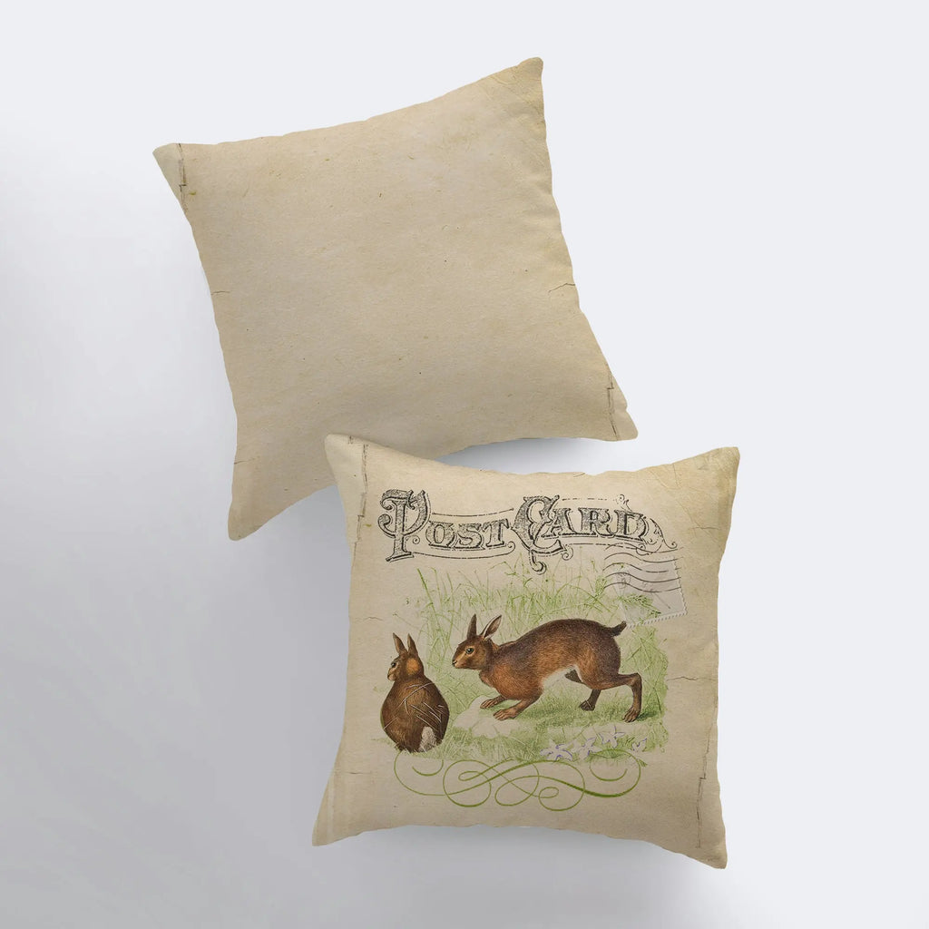 Vintage Bunnies Pillow Cover | Rabbit Art | Home Decor | Throw Pillow | Bunny Rabbit | Farmhouse Decor | Throw Pillows | Accent Pillow Cover UniikPillows