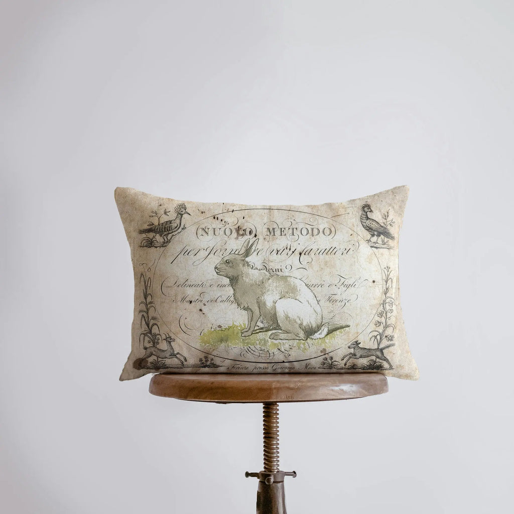 Vintage Bunny  | 18x12 | Pillow Cover | Christmas Gift | Rabbit Painting | Home Decor | Throw Pillow | Farmhouse Decor | Throw Pillows UniikPillows