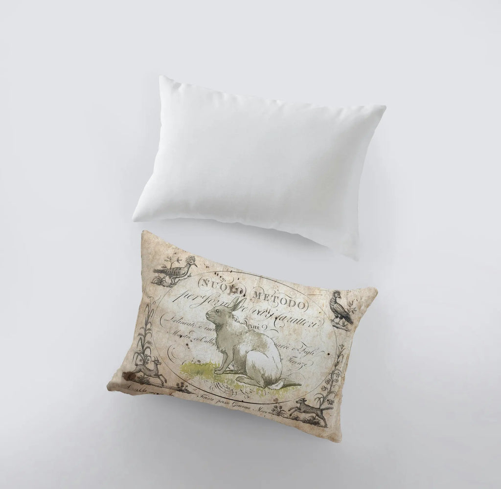 Vintage Bunny  | 18x12 | Pillow Cover | Christmas Gift | Rabbit Painting | Home Decor | Throw Pillow | Farmhouse Decor | Throw Pillows UniikPillows
