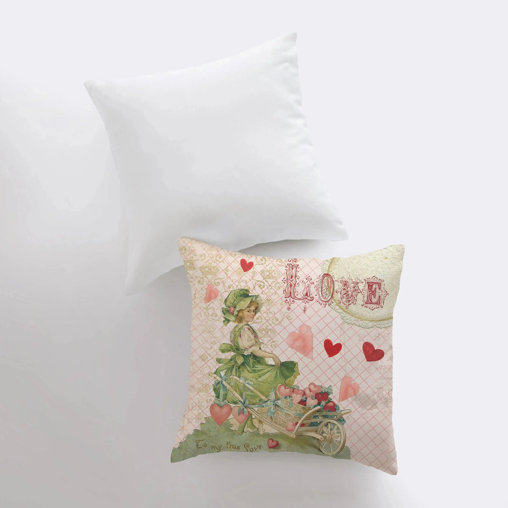 Vintage Girl in Love Garden  | Valentine Gift Ideas | Valentine Day Gift | Valentines Gift for Her | Throw Pillow | Decorative Valentines UniikPillows