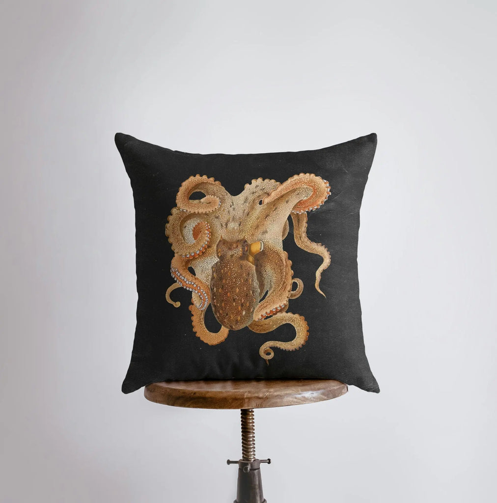 Vintage Octopus on Black  | Pillow Cover | Throw Pillow | Home Décor | Coastal Décor | Nautical Pillow | Ocean | Accent Pillow | Sea UniikPillows