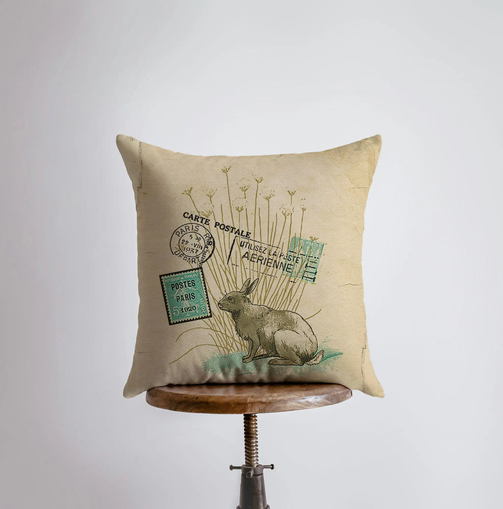 Vintage Rabbit Pillow Cover | Rabbit Painting | Home Decor | Throw Pillow | Bunny Rabbit | Farmhouse Decor | Throw Pillows | Sofa Pillows UniikPillows