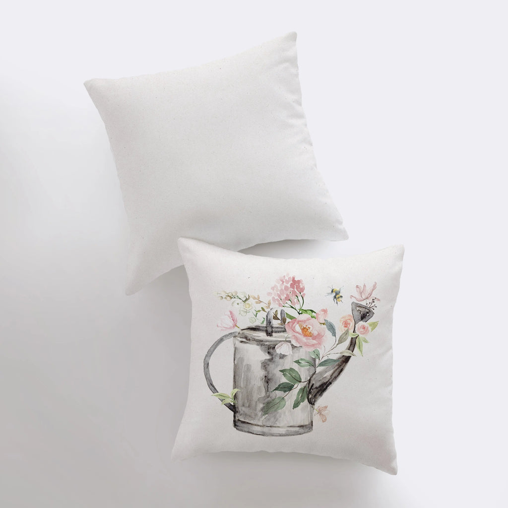Watercolor Watering Can | Pillow Cover | Flower Bouquet | Throw Pillow | Pillow | Flower Pots | Gift for her | Accent Pillow Covers - UniikPillows