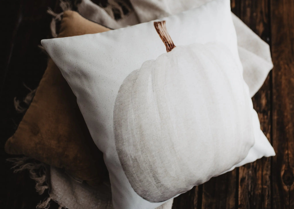 White Straight Stem Pumpkin Pillow Cover |   Primitive Farmhouse Decor | Farmhouse Pillows | Country Decor | Fall Throw Pillows | Gift UniikPillows
