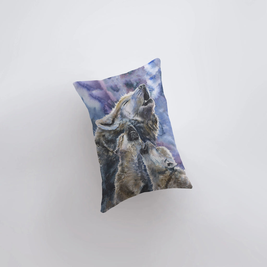 Wolf | Watercolor Wolf Cubs | 12x18 | Pillow Cover | Wild Animals | Home Decor | Cabin Decor | Room Decor | Throw Pillows | Couch Pillows UniikPillows