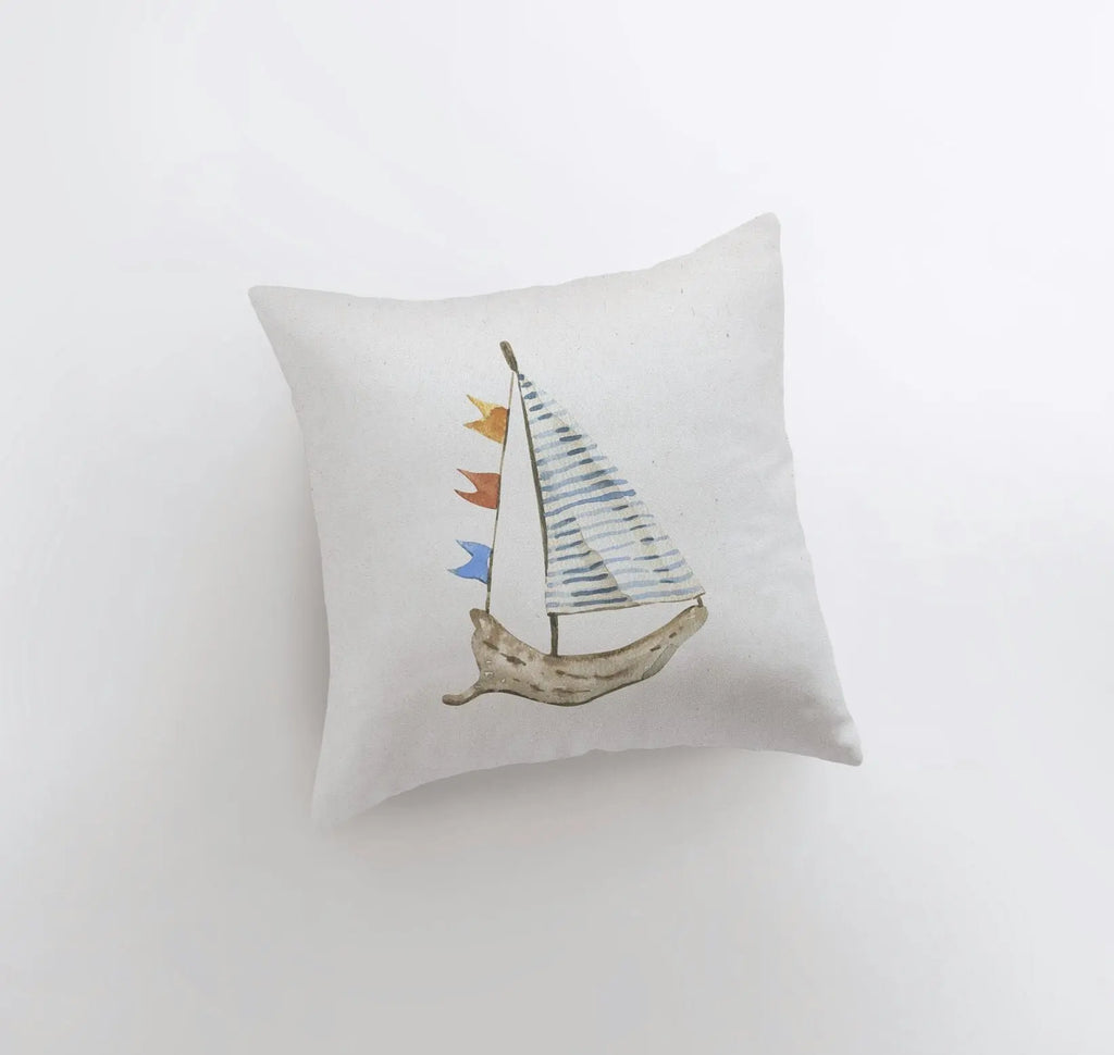 Wood Sail Boat | Watercolor | Throw Pillow | Home Decor | Coastal Decor |Nautical | Ocean | Gift for Her | Accent Pillow Cover | Beach | Sea UniikPillows