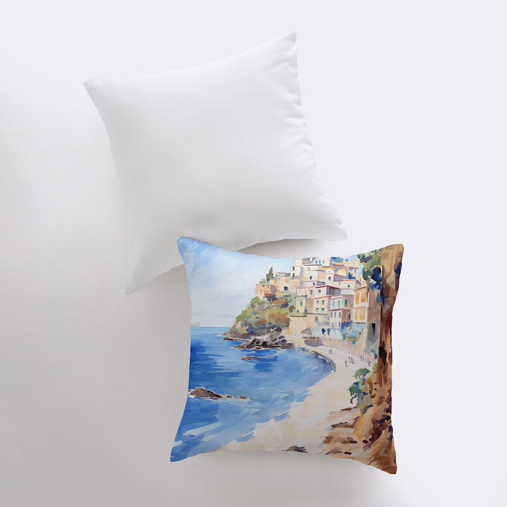 a pillow that has a painting on it