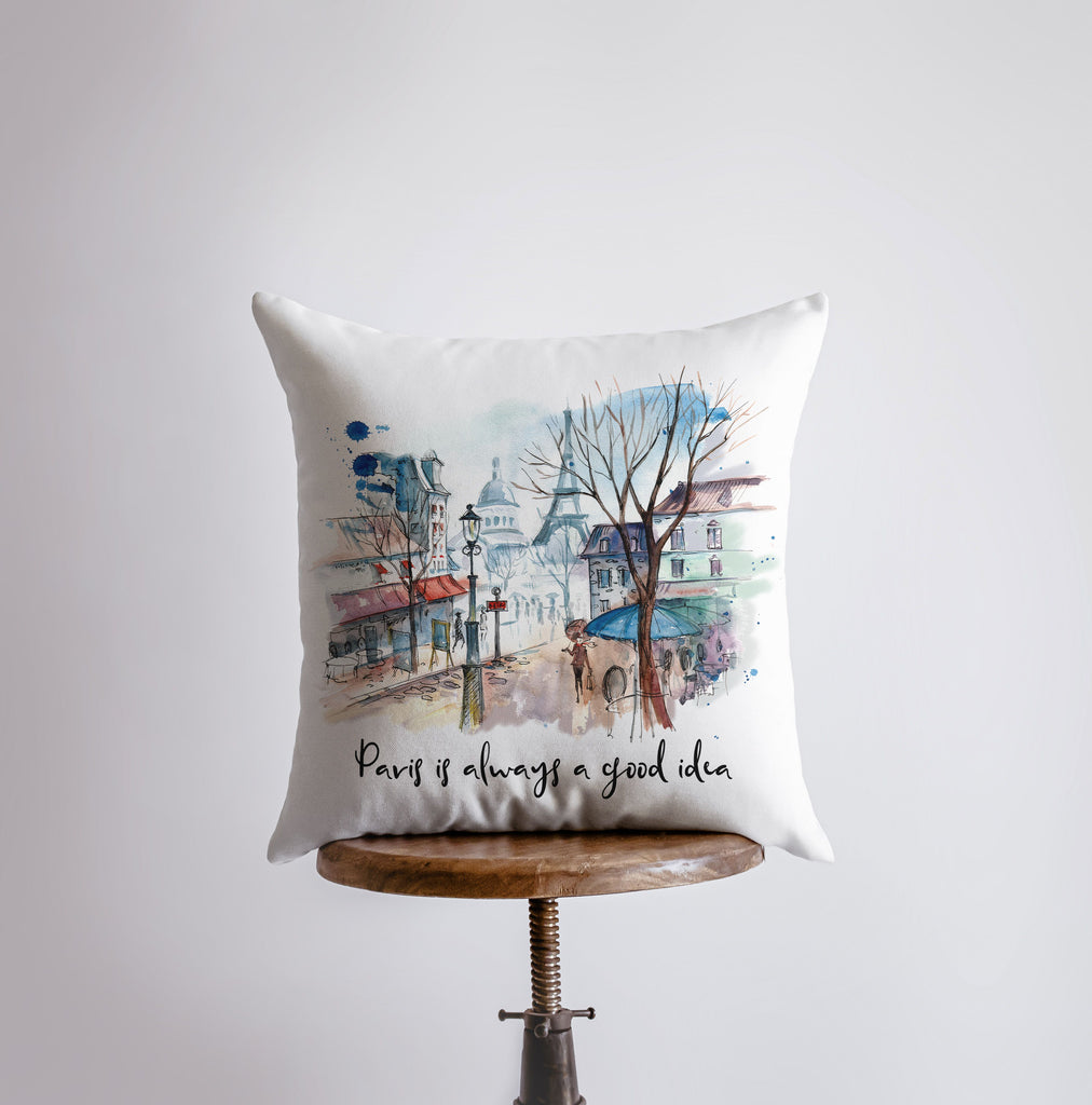 a pillow with a picture of a street scene on it