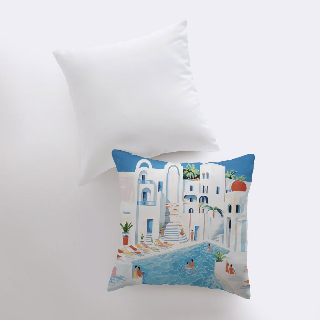 a pillow with a picture of a pool on it