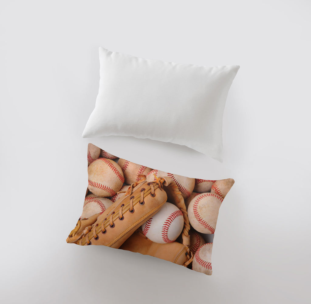 a pillow with a baseball and glove on it