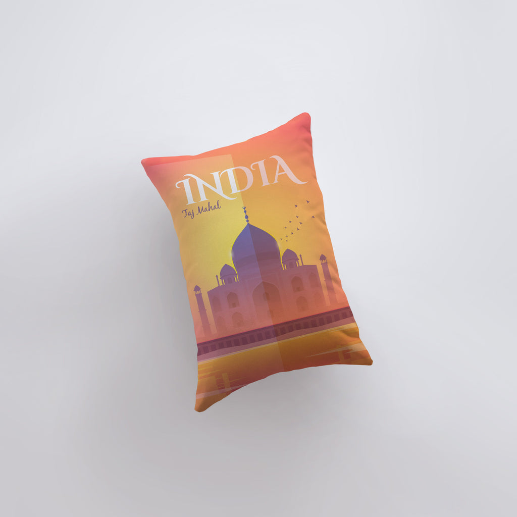 a pillow that has a picture of a mosque on it