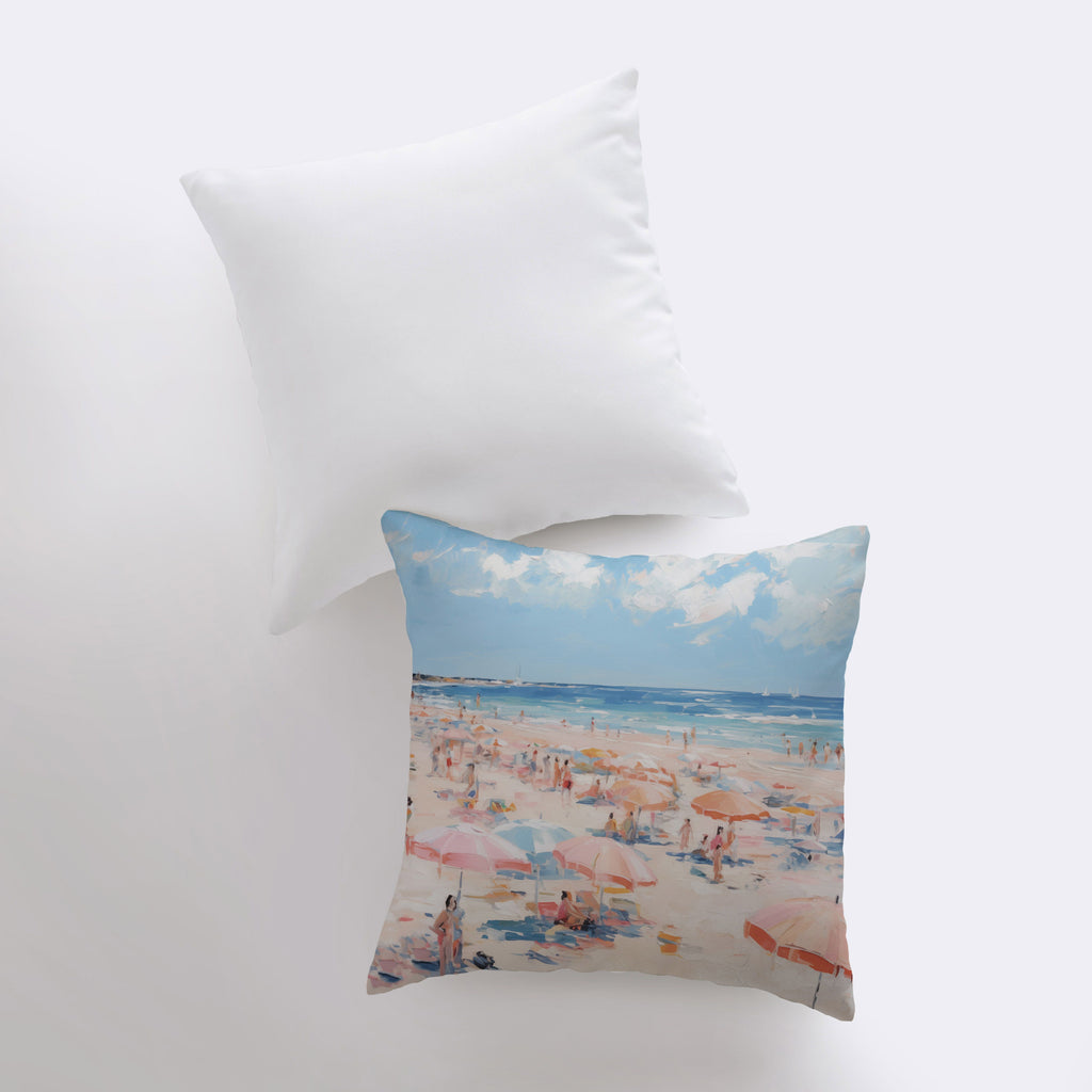 a pillow with a picture of people at the beach