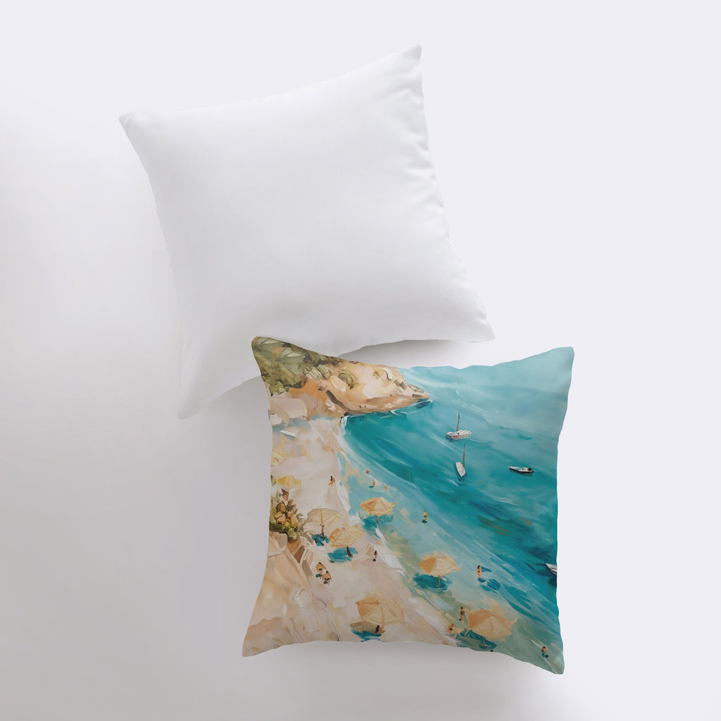 a pillow with a picture of a beach on it