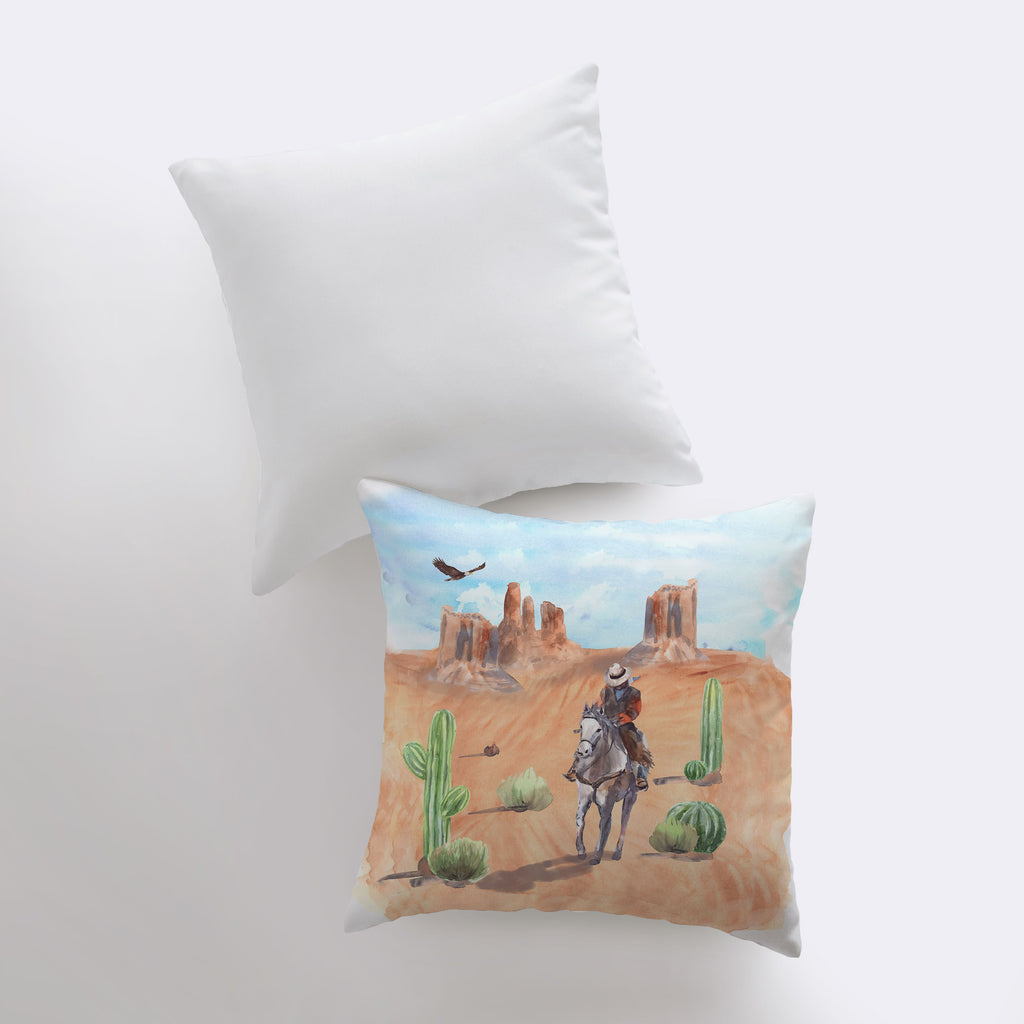 a pillow with a picture of a man on a horse