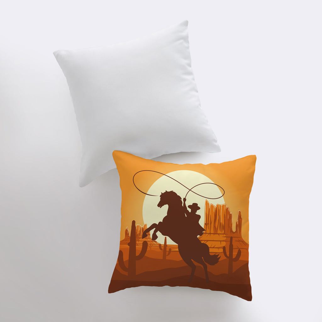 a pillow with a picture of a cowboy riding a horse