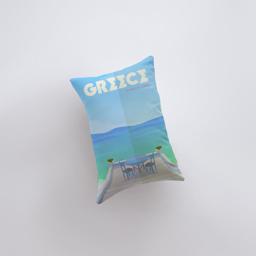 a pillow that has a picture of a table and chairs on it