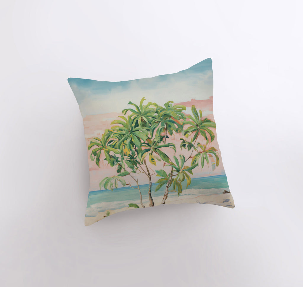 a painting of a palm tree on a beach