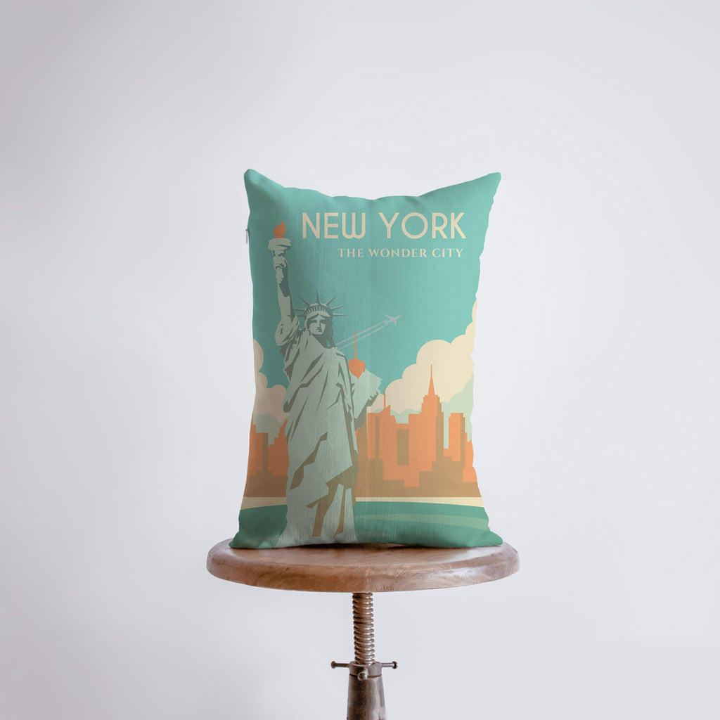 a pillow with a statue of liberty on it