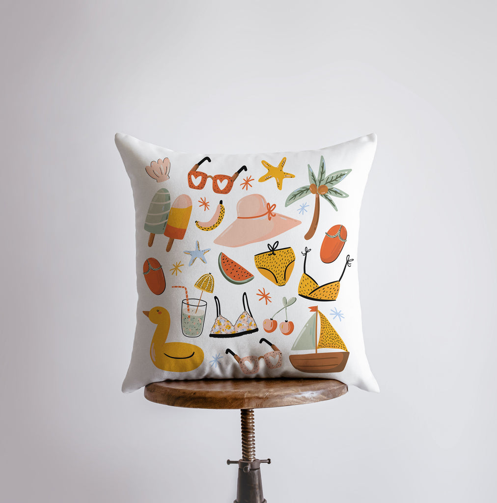 a pillow with a picture of a beach scene on it