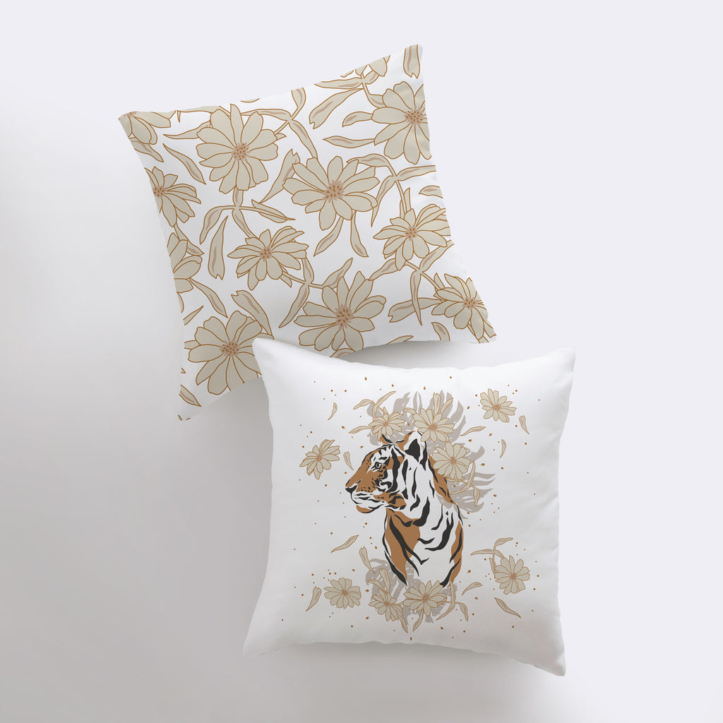 a pair of pillows with a tiger on them